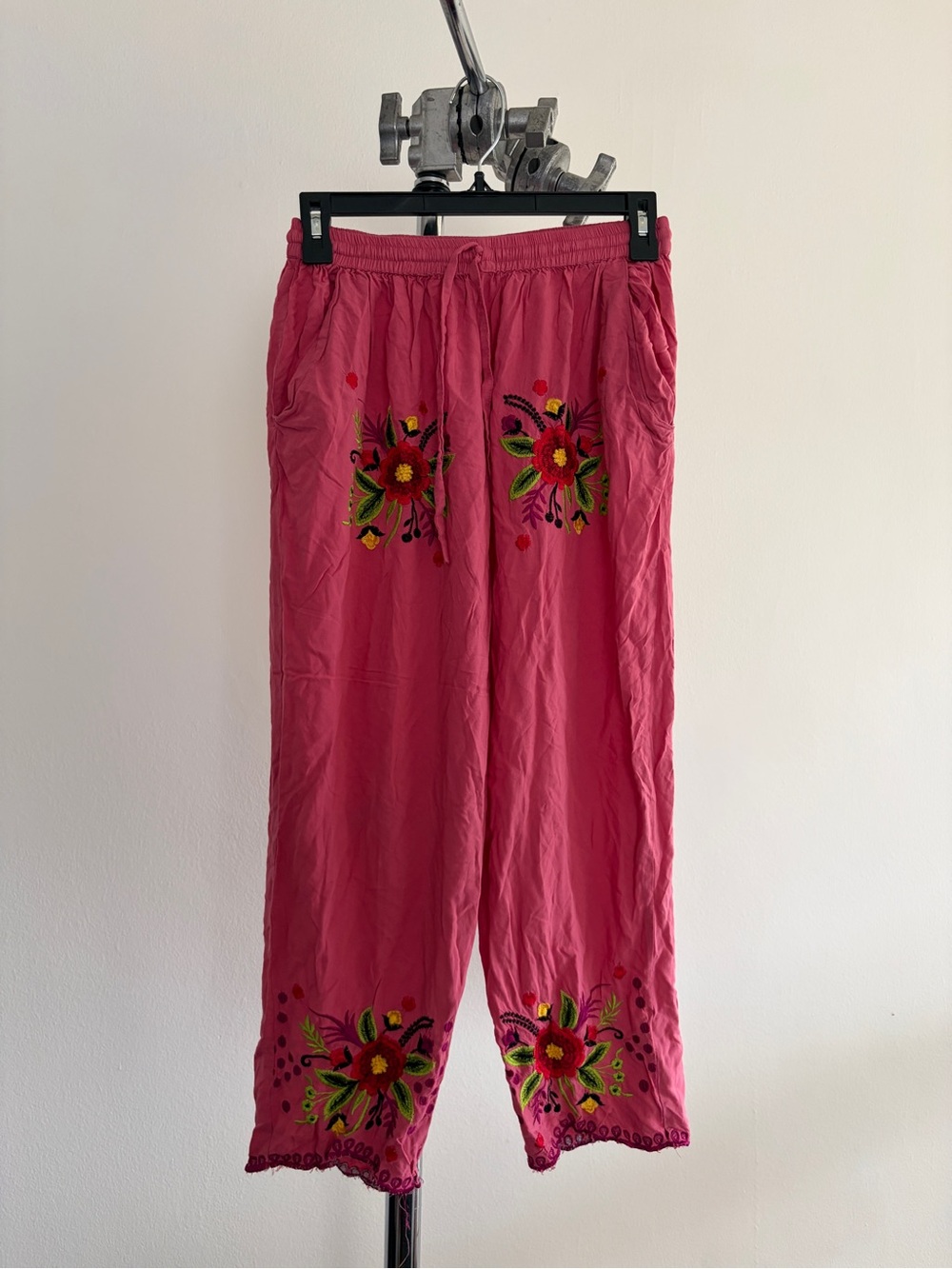 NY Collection Pink Embroidered Boho Jumpsuit/Romper Pants